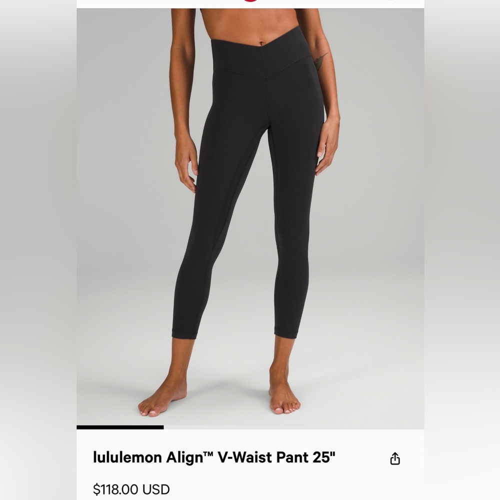 LULULEMON V WAIST BLACK 25” LEGGINGS
